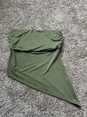 Olive Green Asymmetrical Strapless Women's Top